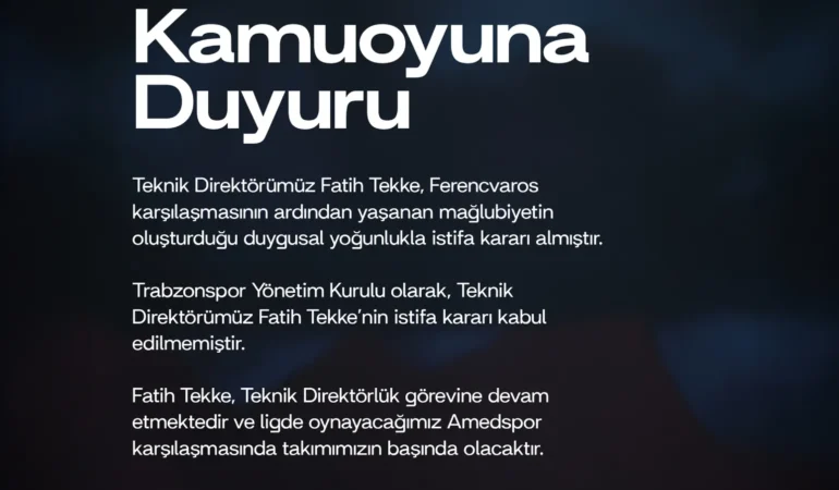 Fatih Tekke'nin istifa kararına Trabzonspor yönetiminden ret: Görevine kaldığı yerden devam edecek